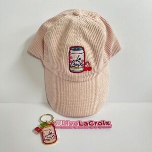 NWOT LaCroix Pink Corduroy Cherry Blosson Embroidered Hat Adjustable Size